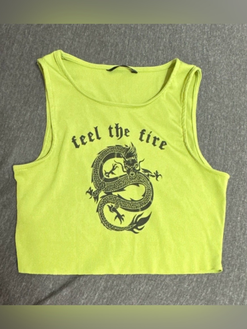 Faded Rose Womens Ribbed Dragon Print Top Size XS Grunge Y2K Punk Green